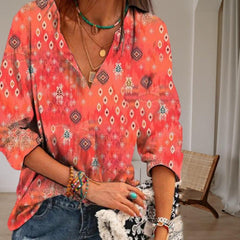 Retro Ethnic Geometric Print Shirt