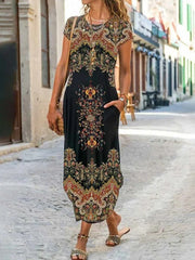 Casual Pocket-paneled Geometric Print Ethnic Dress