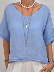 Blue V-neck Short Sleeve Casual Shirt