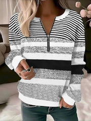 Stripe V-neck Long Sleeve Casual Sweatshirt