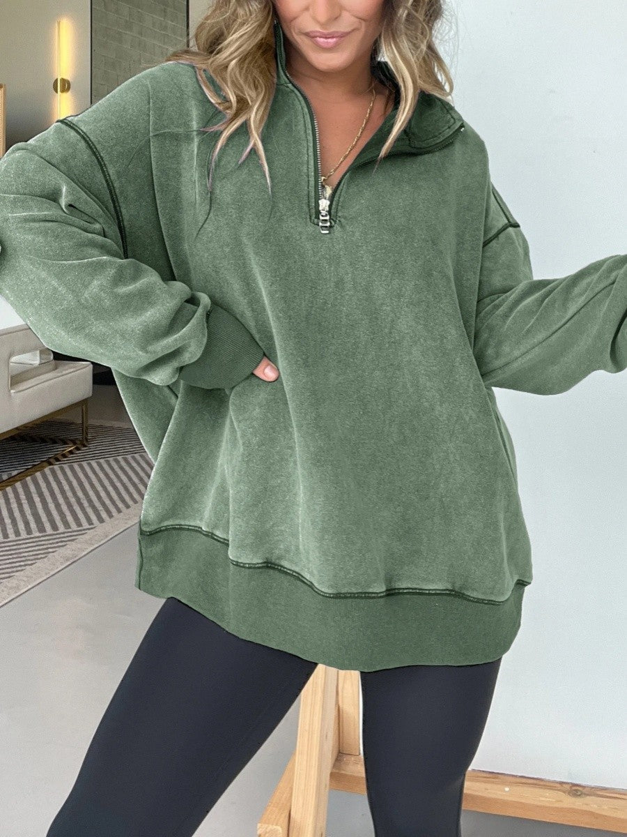 Women's Oversized Vintage Quarter-Zip Pullover