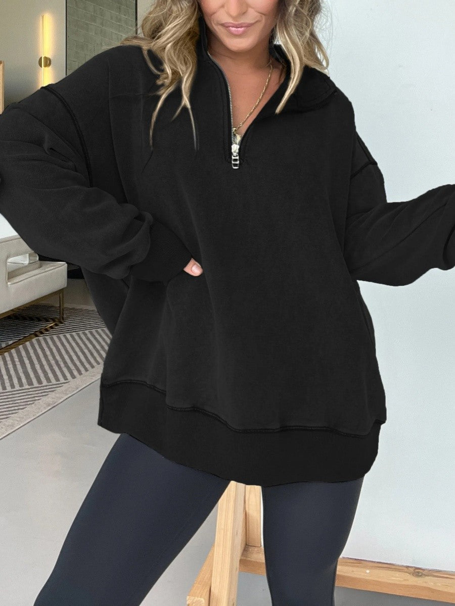 Women's Oversized Vintage Quarter-Zip Pullover