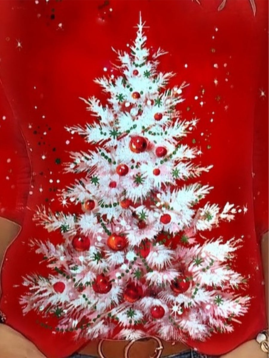 Festive Christmas Tree Round Neck T-Shirt