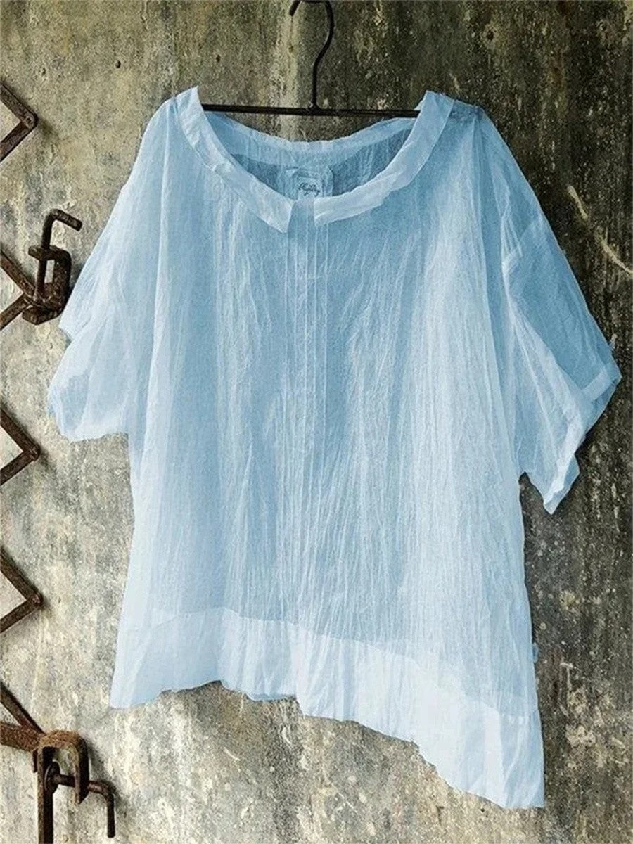 Solid Cotton Blend Top with 3/4 Sleevess