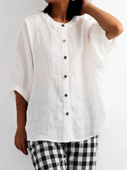 Retro Lantern Sleeve Cotton And Linen Loose Shirt
