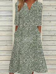 Elegant V-neck Short Sleeve Casual Midi Dress