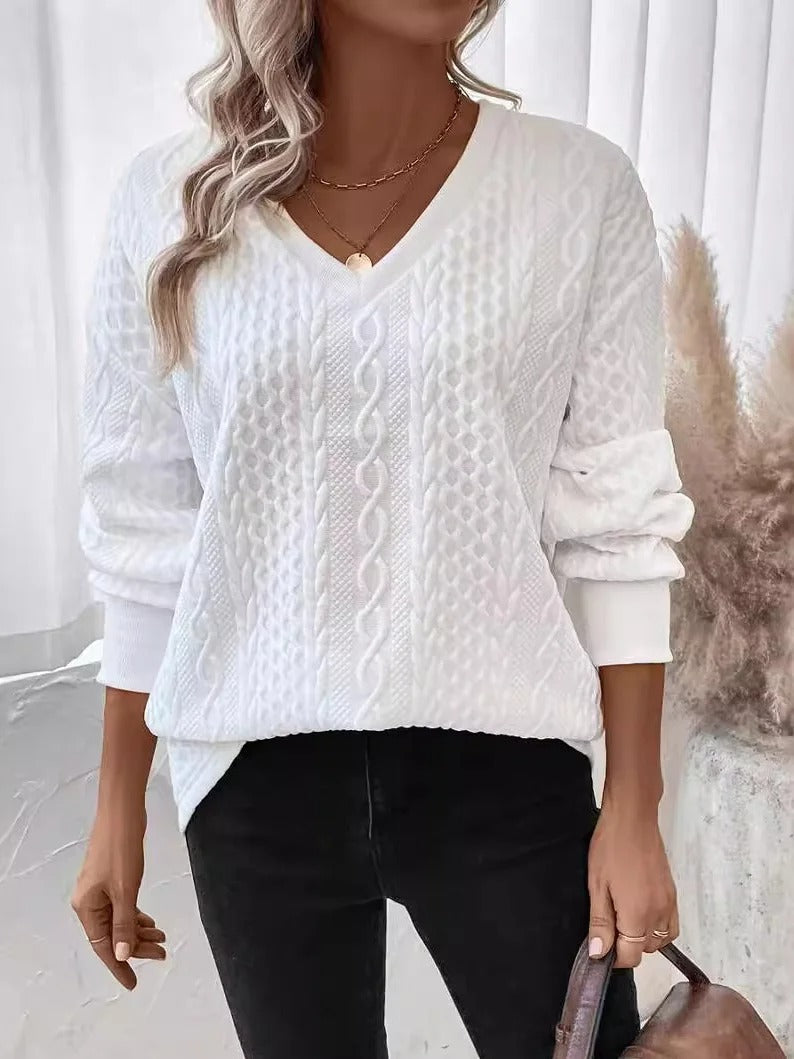 Casual Plain V Neck Regular Fit Daily Sweatshirt