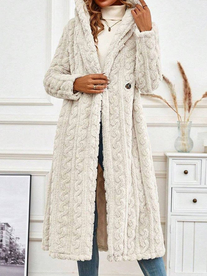 Solid Hoodie Long Sleeve Teddy Jacket