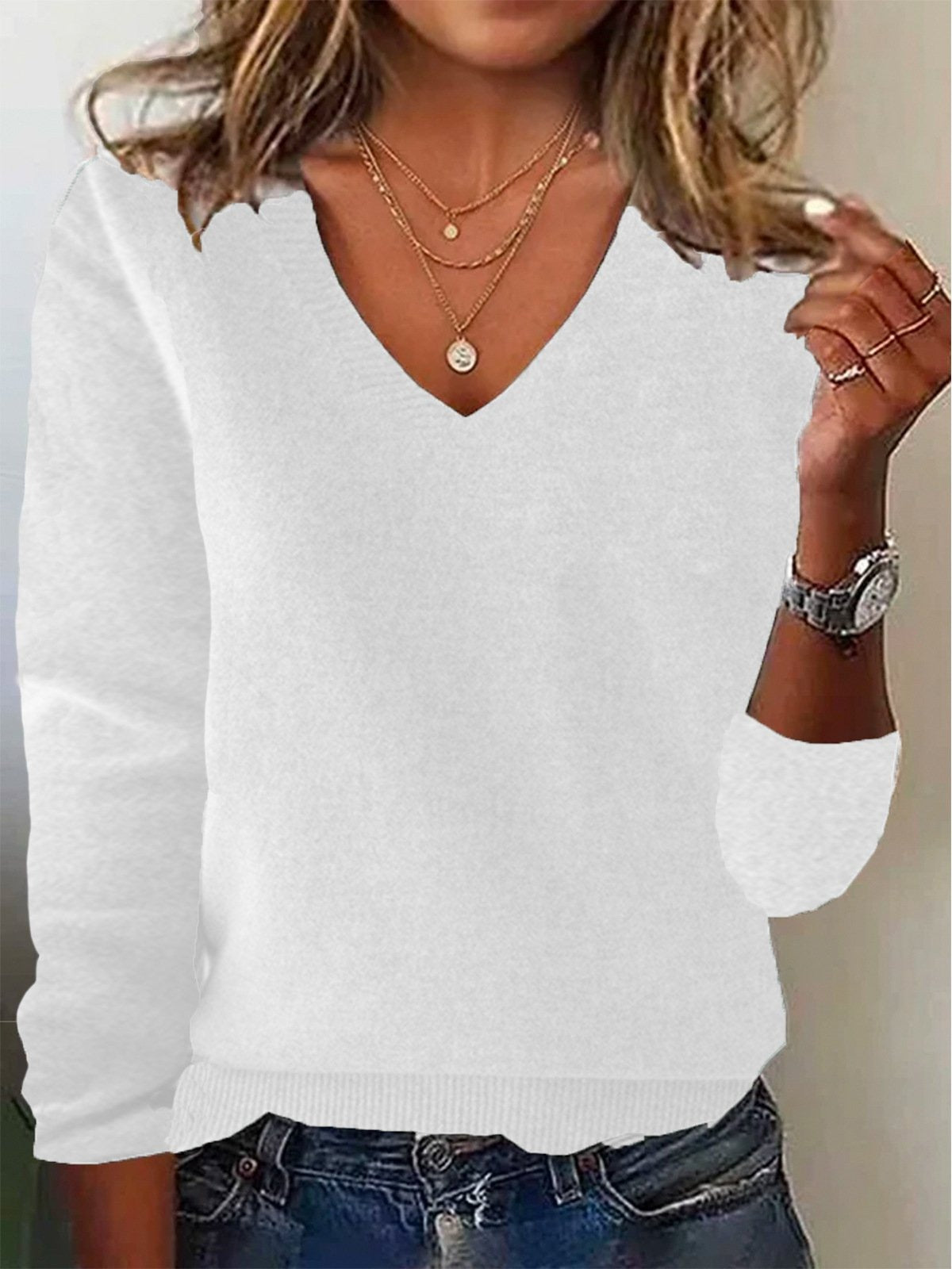 Plain Long Sleeve Comfy Casual Yarn/Wool Yarn Sweater