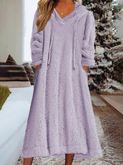 Loose Fluffy Fleece Hoodie Casual Dress