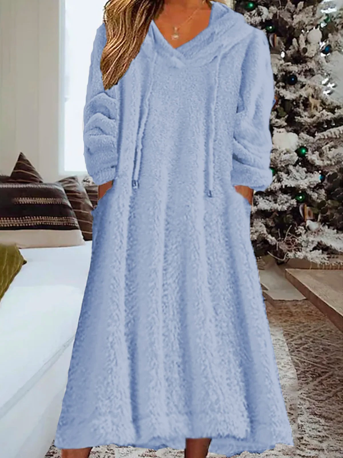 Loose Fluffy Fleece Hoodie Casual Dress