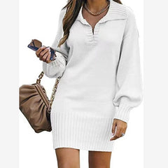 Plain V Neck Long Sleeve Comfy Casual Midi Dress