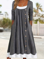 Color Block Crew Neck Long Sleeve Mini Dress