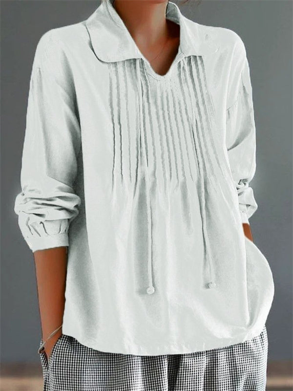 Floral Print Notched Long Sleeve Loose Blouse