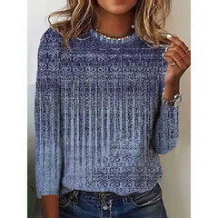 Ethnic Lace Crew Neck Long Sleeve Comfy Blouse