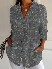 Geometric Sequins Shirt Collar Long Sleeve Loose Shirt