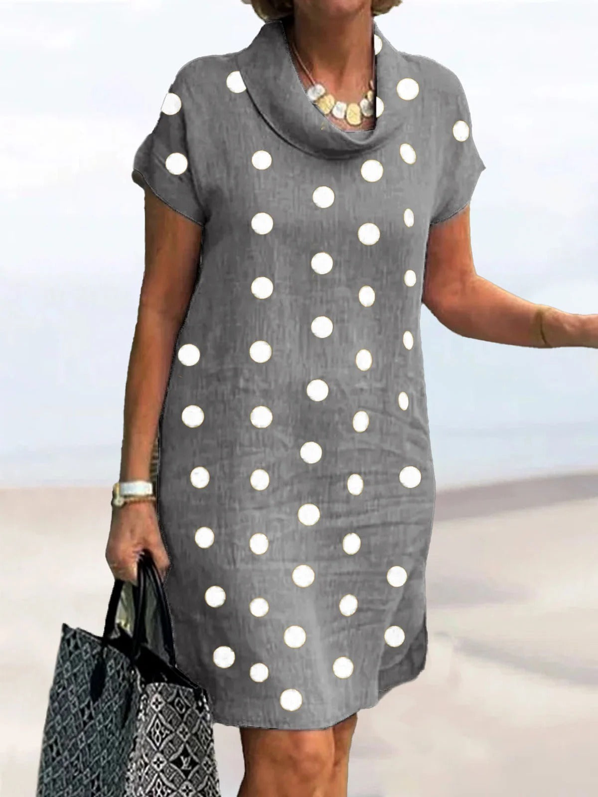 Cotton & Linen Casual Loose Crew Neck Mini Dress