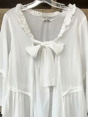 Plain V Neck Cotton-Blend Blouse