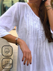 Plain V Neck Cotton Casual Lace Shirt
