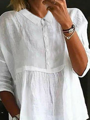 Plain Casual Shirt Collar Linen Blouse