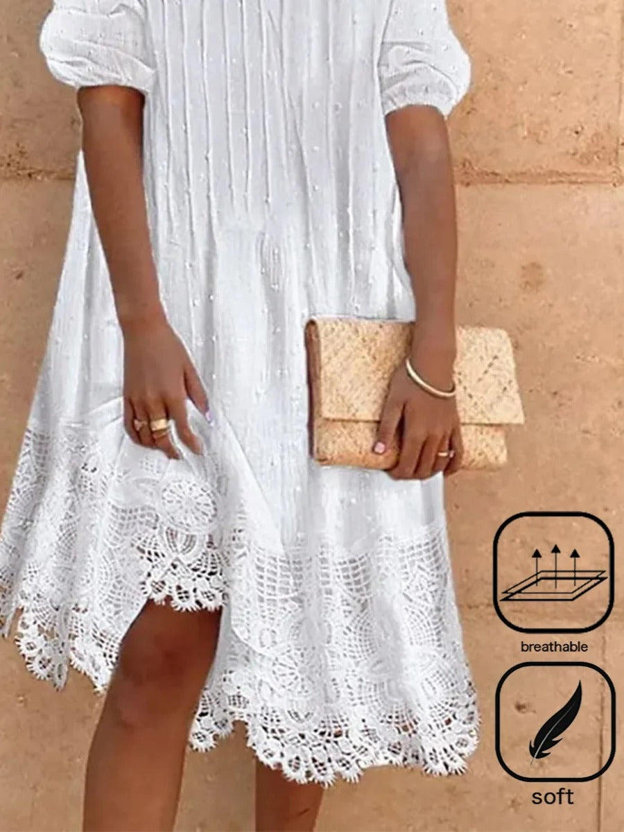 Plain Lace Casual Cotton Midi Dress