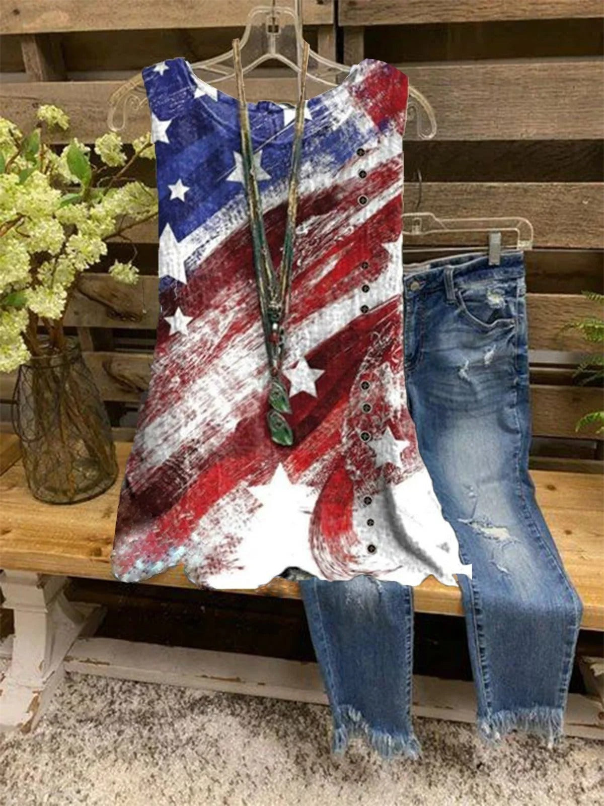 Independence Day sleeveless Shirt With American Flag Print Tank Top