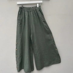 Plain Cotton Casual Loose Wide Leg Pants