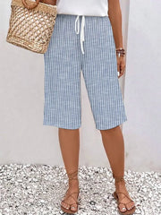 Casual Solid Color Striped Quarter Pants