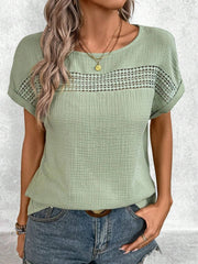 Green Crew Neck Short Sleeves Basic Blouse