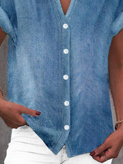 Casual Denim Stand Collar Short Sleeve Shirt