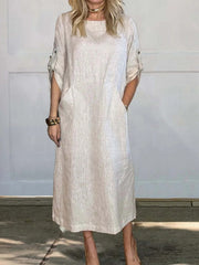 Loose Fit Plain Casual Crew Neck Dress
