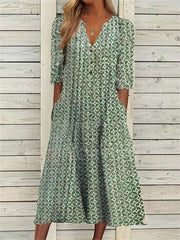 Vacation Cotton Half Sleeve Midi Dress