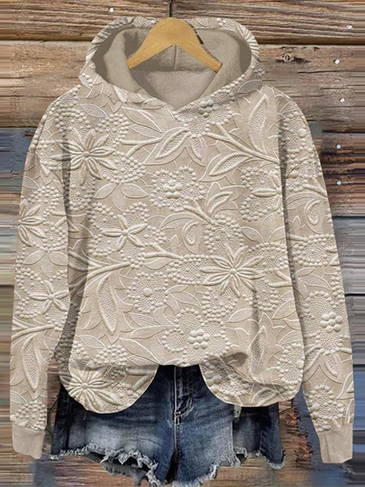 Floral Long Sleeve Casual Daily Cotton Hoodie