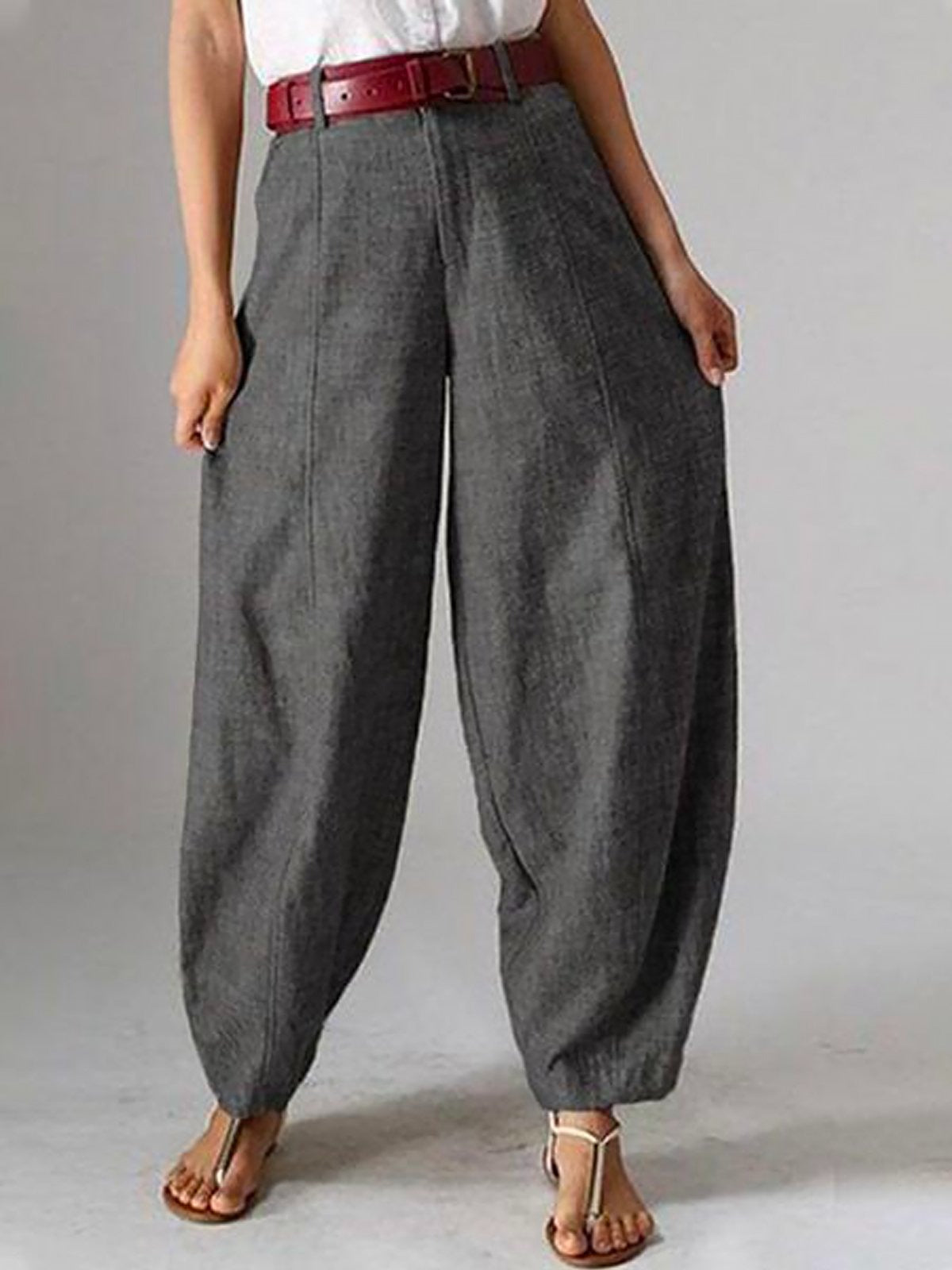 Cotton Plain Long Pocket Stitching Pants