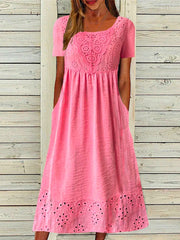 Casual Plain Crew Neck Short Sleeve Maxi Dress