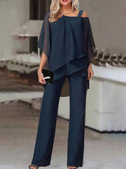 Plain Holiday Going Out Two Piece Set Half Sleeve Casual Summer Top Pants Matching Set