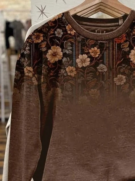 Casual Floral Print Round Neck Long Sleeve Sweatshirt