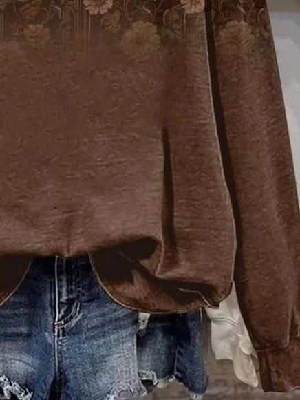 Casual Floral Print Round Neck Long Sleeve Sweatshirt