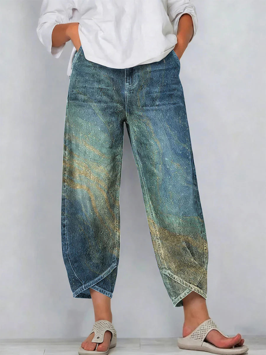 Women's Vintage Flowers Floral  Patterns Art Prints Casual Denim Cotton Pants