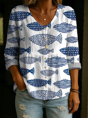 Women's Retro Floral Pattern Art Print Casual Cotton Shirt
