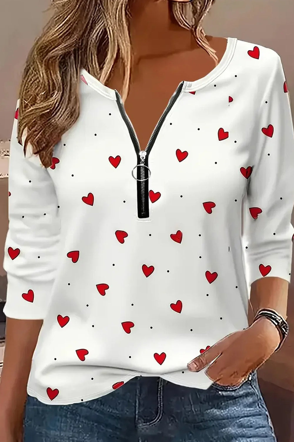 Casual Heart/Cordate V Neck Long Sleeve T-shirt