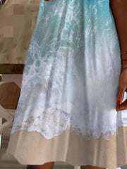 Sea Gradient Painted V-Neck Short Sleeve Casual Short Dress