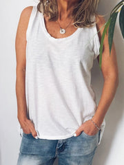 Sleeveless Cotton Crew Neck Plain Tank Top