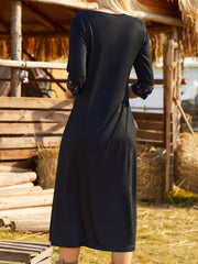 V Neck Boho Regular Fit Midi Dress