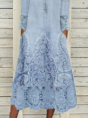 Lace Casual Asymmetrical Random Print Midi Dress