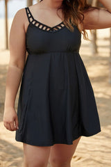 Solid Color Hollow out Straps V-neck Swimdress
