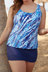 Abstract Tie Dye Wide Straps with Navy Skirt Tankini