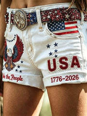 Independence Day 1776 American Flag Denim Shorts
