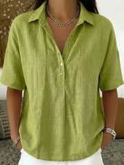 Casual Solid Colour V-neck Short Sleeve Blouse