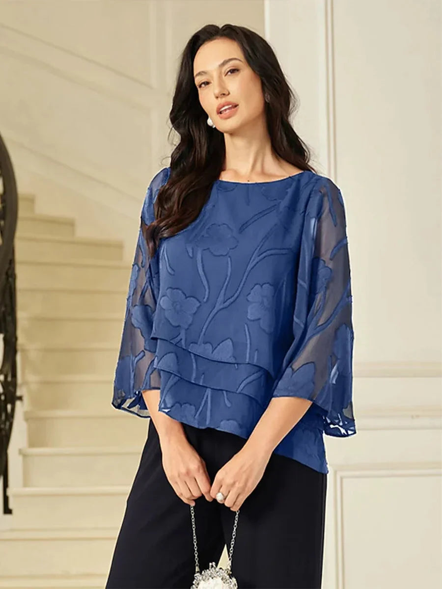 Elegant 3/4 Sleeve Crew Neck Regular Top